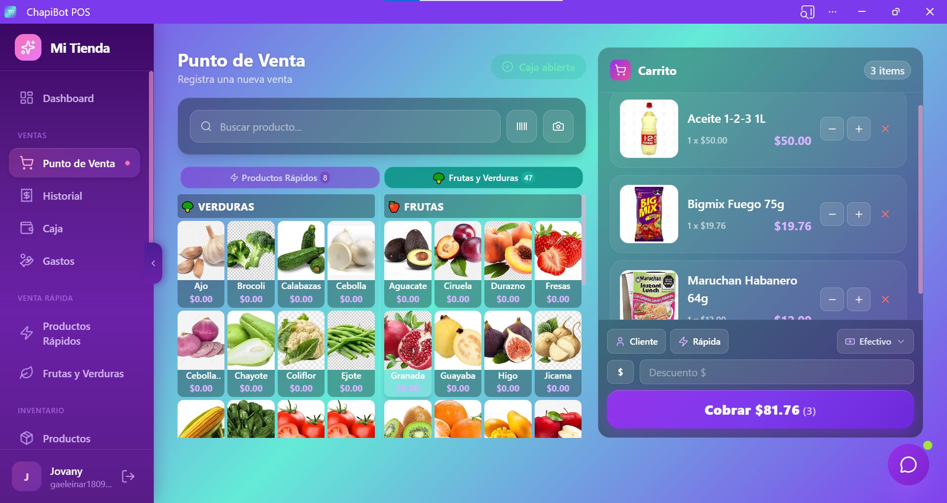 ChapiBot POS - Catálogo de Frutas y Verduras con fotos reales